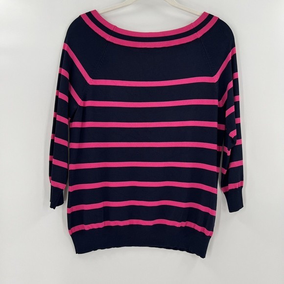 Lauren Ralph Lauren Pullover Shirt Casual‎ Navy Blue Pink Stretch Size Large - Picture 3 of 4